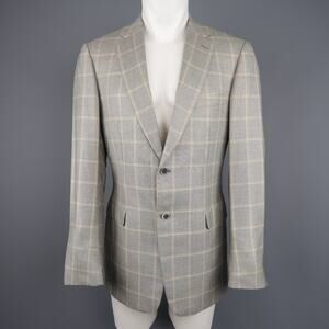 BRIONI US 40 / IT 50 Gray Window Pane Wool & Silk Blazer / Sport Coat